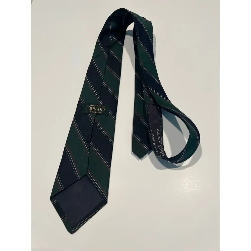 Vintage Briar Bespoke Silk Necktie Navy Blue Green Diagonal Stripes JL